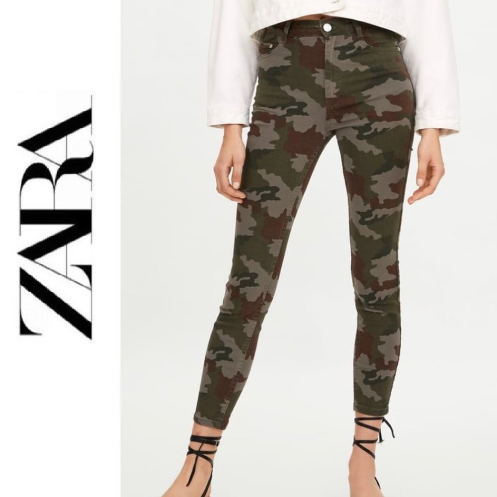 Zara Camouflage High Rise Skinny Jeans Ankle Len